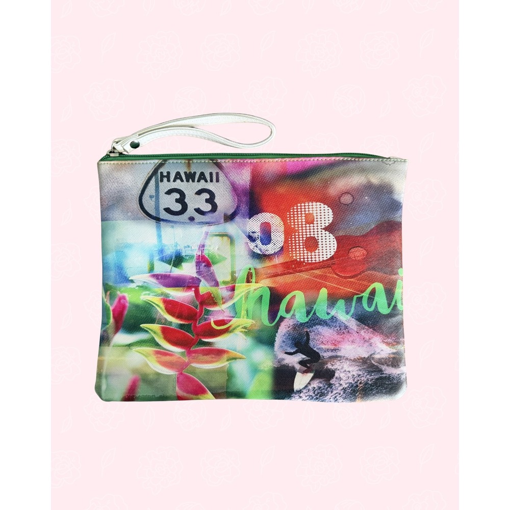 Hawaii Tropical Print Wristlet Clutch Bag Multi Color Surf Beach Summer Size XL